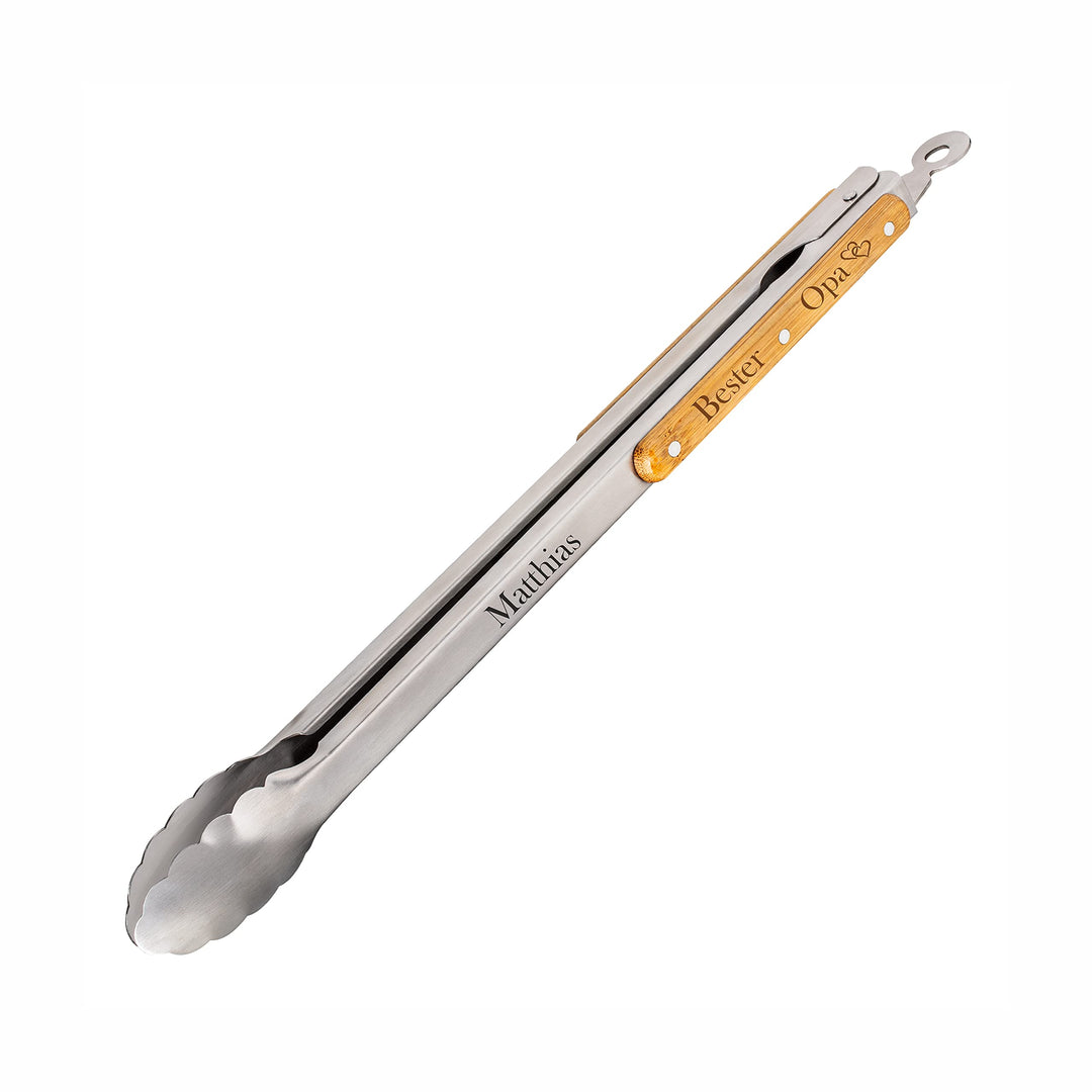 Schmalz® Grillzange Terra mit Gravur | Bambus/Edelstahl | personalisiert | Grillbesteck | extra lang