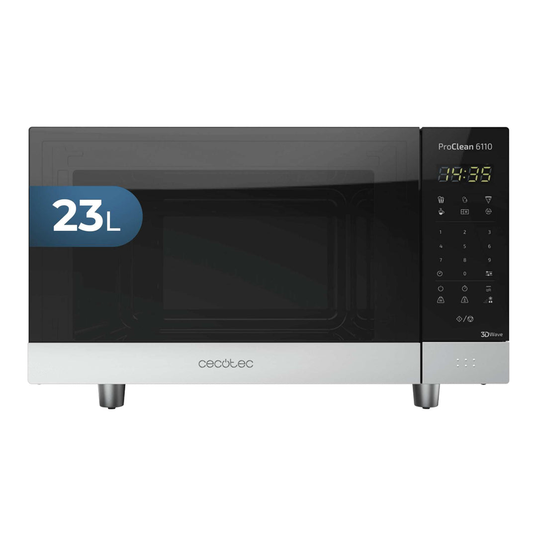 Cecotec Pro Clean 6010 Mikrowelle 700 W 23 L Ready 2 Clean Beschichtung Antihaft 3D Wave Black Silve