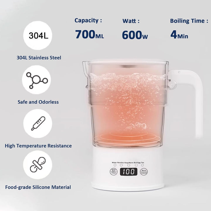 Faltbarer Reisewasserkocher Klein, Smart Camping Wasserkocher, 0.7L Tragbarer Heisswasserkocher mit