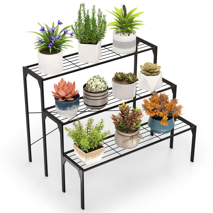 COSTWAY 3-stufiger Metall Blumentreppe Blumenregal, Pflanzenständer Pflanzenregal, Pflanzentreppe Pf