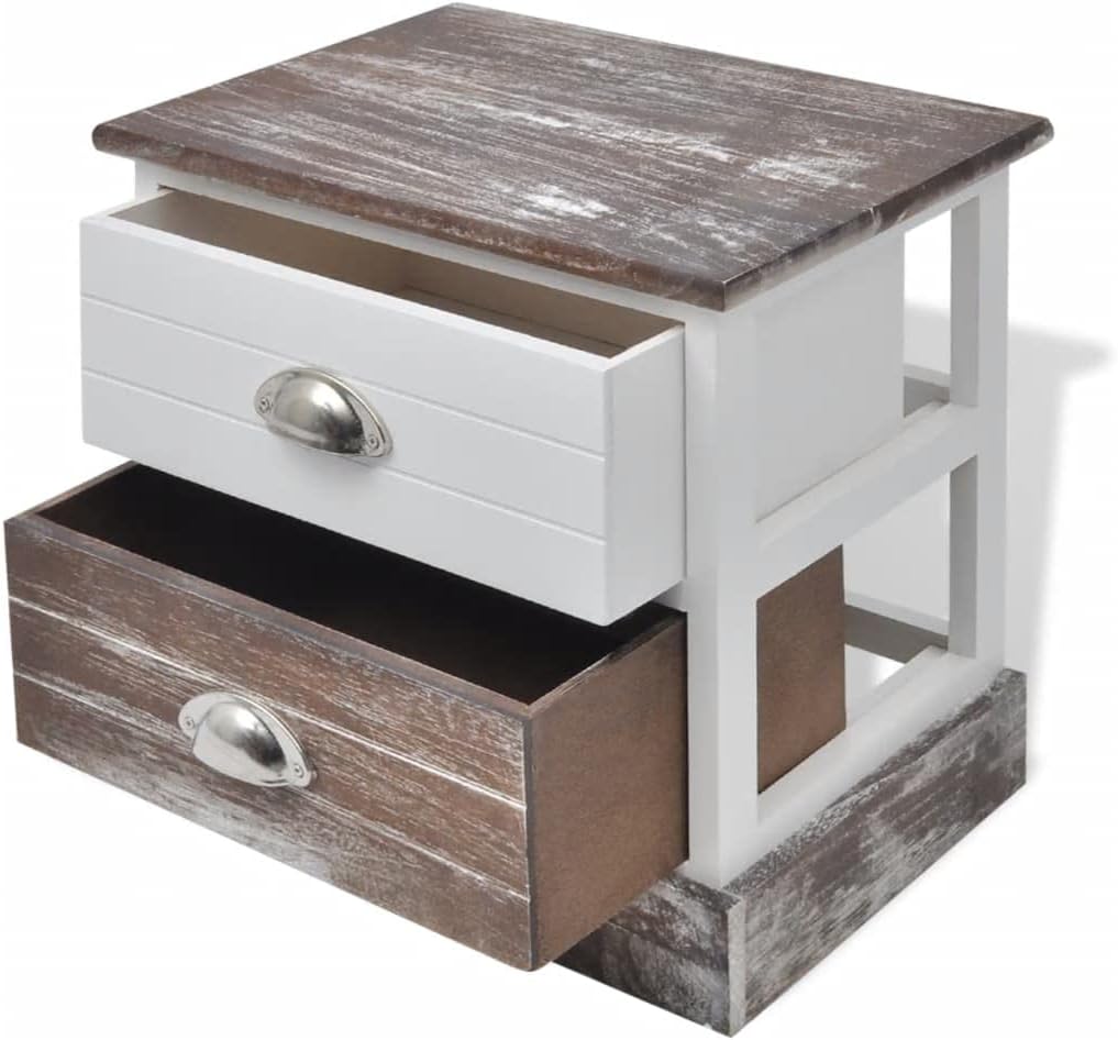 vidaXL 2X Nachttisch Holz Landhaus Schrank Nachtkonsole Telefontisch Kommode, 2