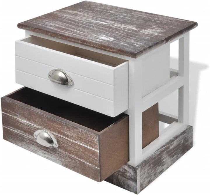 vidaXL 2X Nachttisch Holz Landhaus Schrank Nachtkonsole Telefontisch Kommode, 2