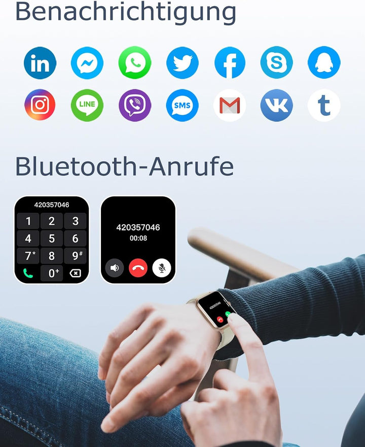 GRV Smartwatch Damen Herren mit Telefonfunktion,1,85" HD Fitnessuhr mit KI-Sprachsteuerung,100+ Spor