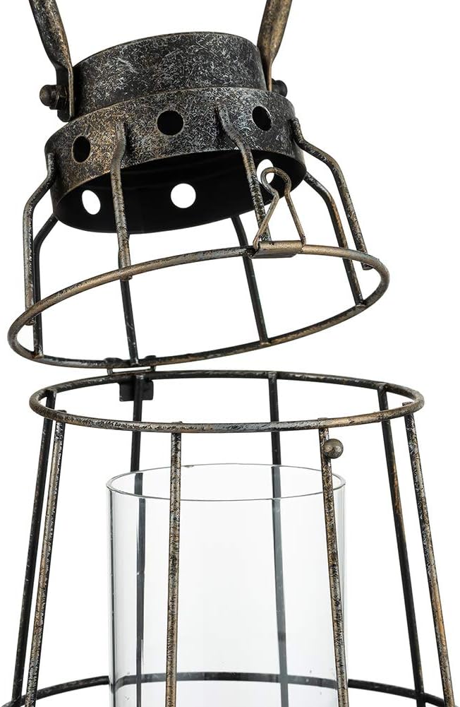 NUPTIO Vintage Kerzenlaternen Dekorativ mit Griff Rustikale Tragbare Säule Kerzenhalter mit Glas Sch