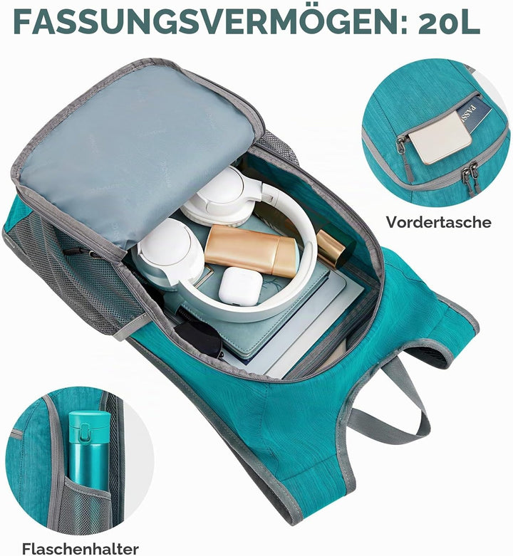 G4Free 10/15/20L Faltbarer Rucksack Klein, Wanderrucksack Leicht, Tagesrucksack Damen Herren für Wan