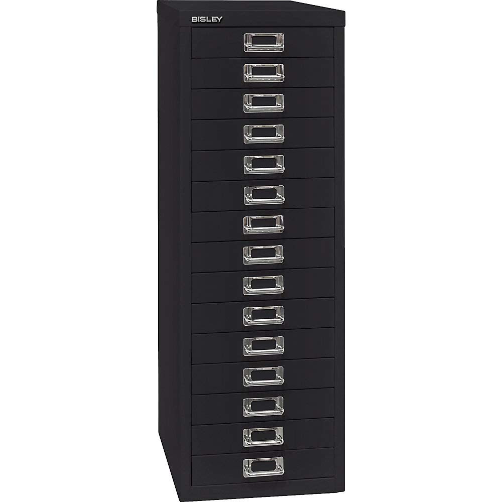 BISLEY MultiDrawer, 39er Serie, DIN A4, 15 Schubladen, Metall, 633 Schwarz, 38 x 27.9 x 86 cm