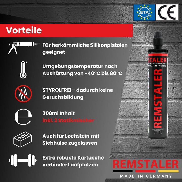 12x Remstaler VERBUNDMÖRTEL 300ml | -HÖCHSTE QUALITÄT- made in GERMANY | Injektionsmörtel | Montagem