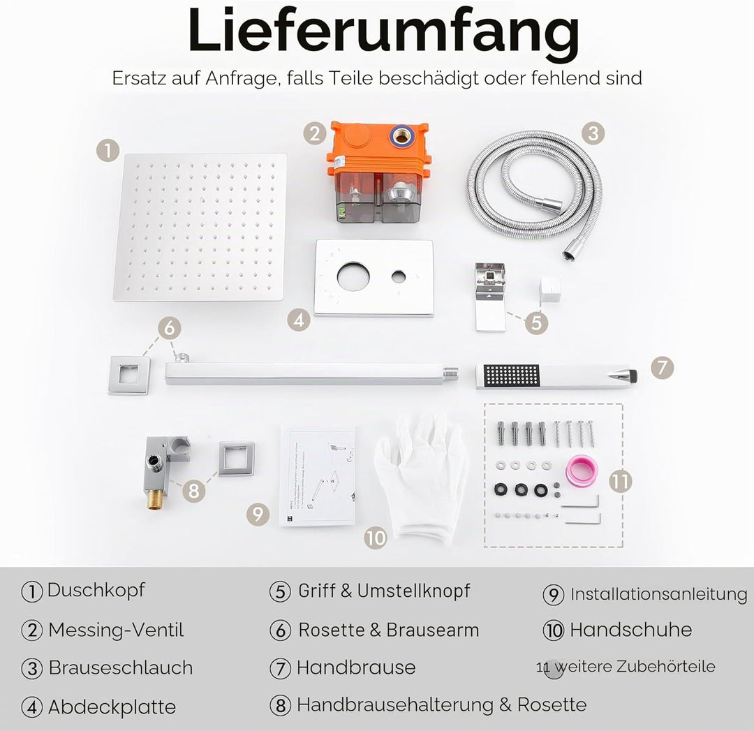KES Duschsystem Duschkopf Regendusche 3 Funktion mit Handbrause Schlauch Duscharmatur Duschbrause Du