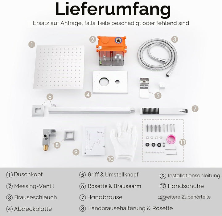 KES Duschsystem Duschkopf Regendusche 3 Funktion mit Handbrause Schlauch Duscharmatur Duschbrause Du