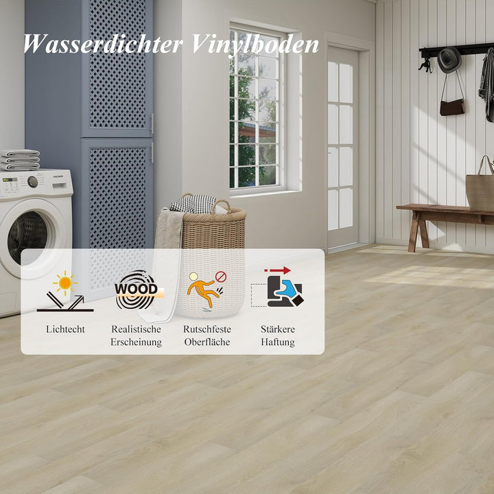 Mysflosy Vinylboden Selbstklebend, PVC Bodenbelag holzoptik wasserdicht, Natürliche Eichenfarbe 15,2