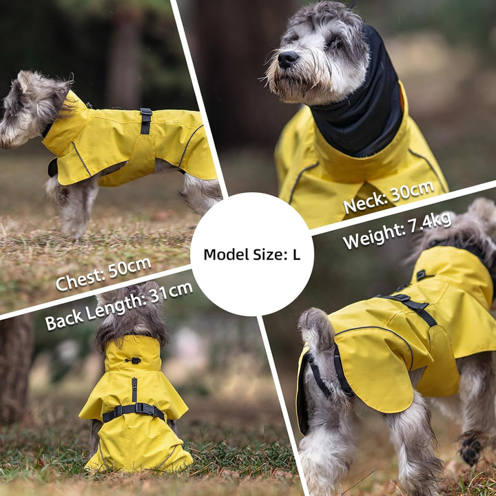 Hunderegenmantel Wasserdicht Regenjacke Hund mit Geschirrloch, Reflektierende Regencape Hund Verstel