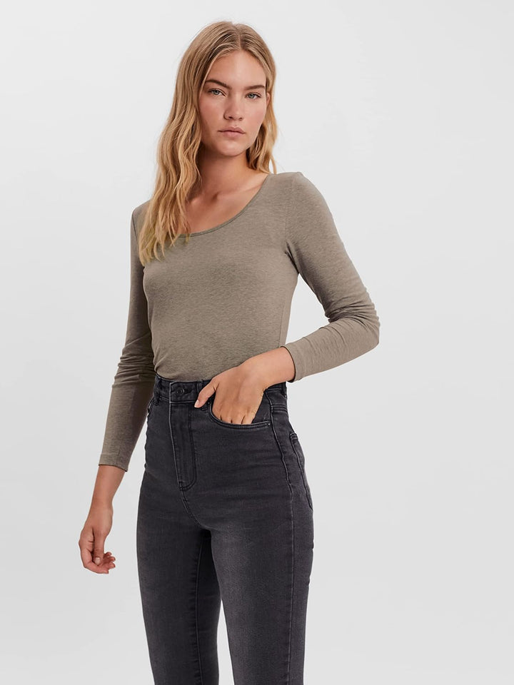 VERO MODA Female Top VMMAXI 2-Pack T-Shirt S Blau/Braun (1x Ombre Blue Melange/ 1x Walnut Melange),