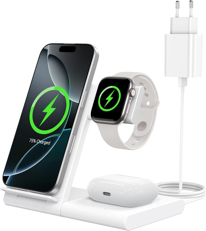 Ladestation Apple Watch und iPhone, 3 in 1 Ladestation für iPhone 17/16/15/14/13/12/11/Pro/Max/Plus,