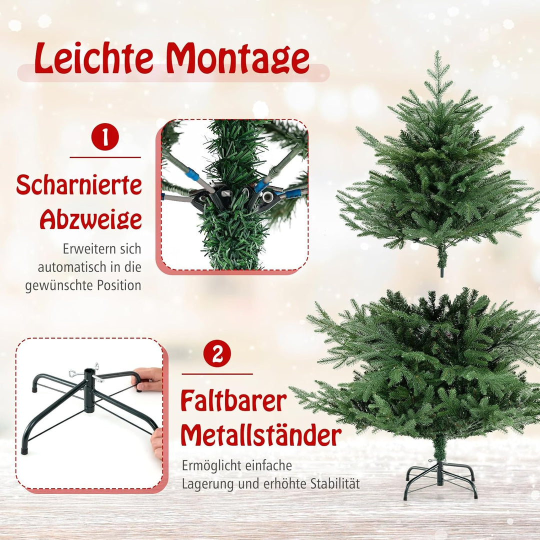 COSTWAY 135 cm Künstlicher Weihnachtsbaum mit Beleuchtung, Tannenbaum mit 160 warmweissen LED-Lichte