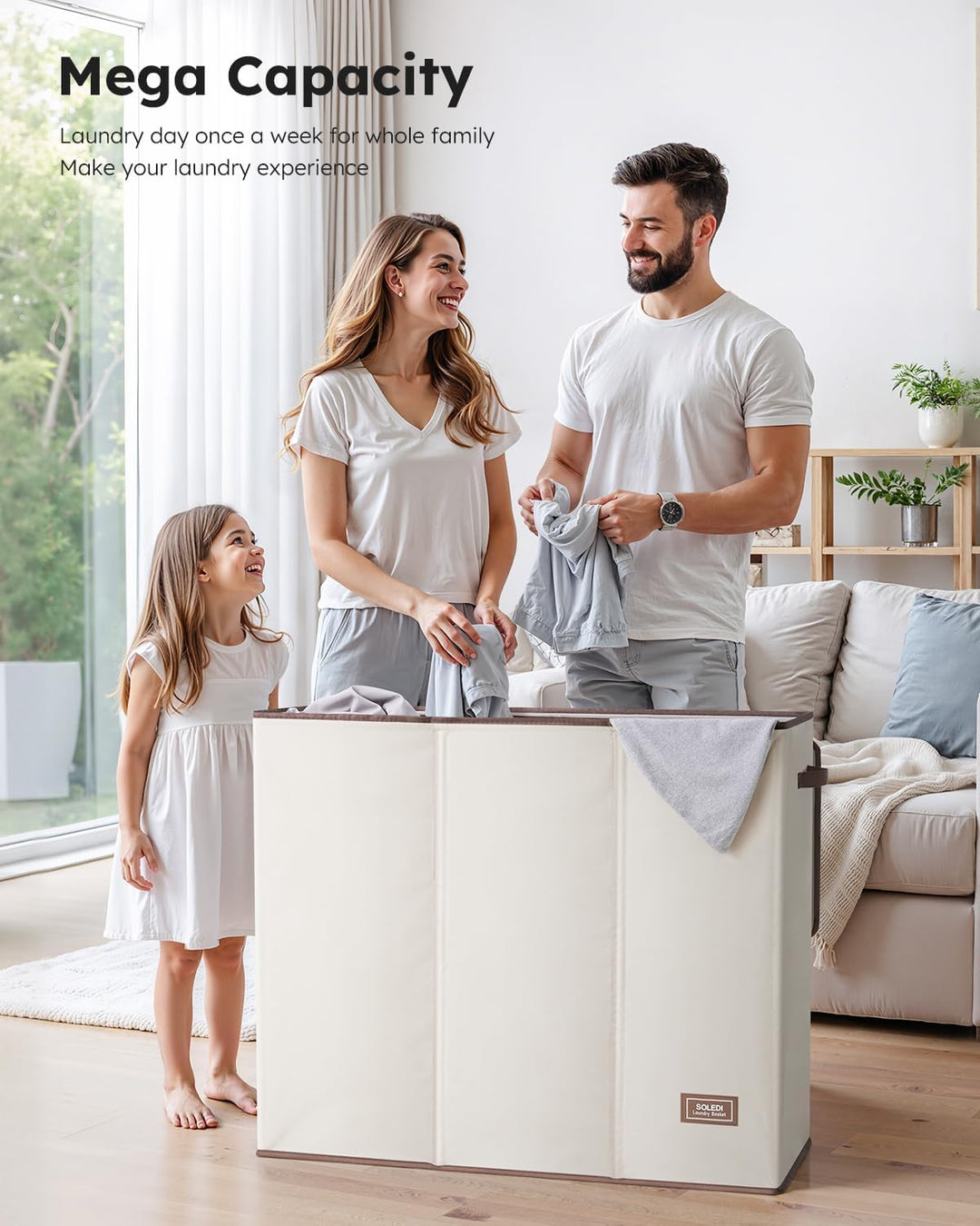 SOLEDI 180L Wäschekorb, Wäschesammler 3 fächer mit Deckel und 3 Wäschesack - Wäschesortierer Gross X