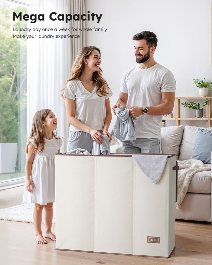 SOLEDI 180L Wäschekorb, Wäschesammler 3 fächer mit Deckel und 3 Wäschesack - Wäschesortierer Gross X