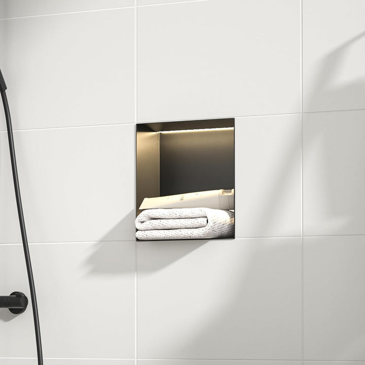 Wandnische Dusche Edelstahl, wasserdichte Nische mit LED-Licht, Eingebettete Duschnische 30x30x10cm,
