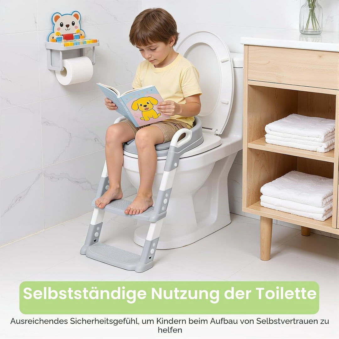 Kinder Toilettensitz mit Treppe, 2-7 Jahre, 6-stufig höhenverstellbar, klappbarer Toilettentreppe, P