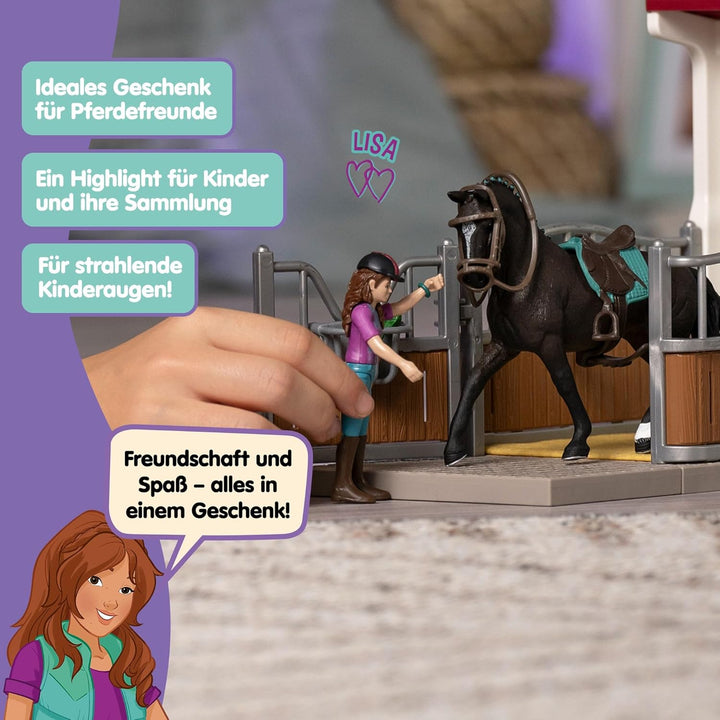 schleich Horse Club | Pferdebox mit Lisa & Storm 42709 | Set inkl. Stall, bewegliche Mädchenfigur, P