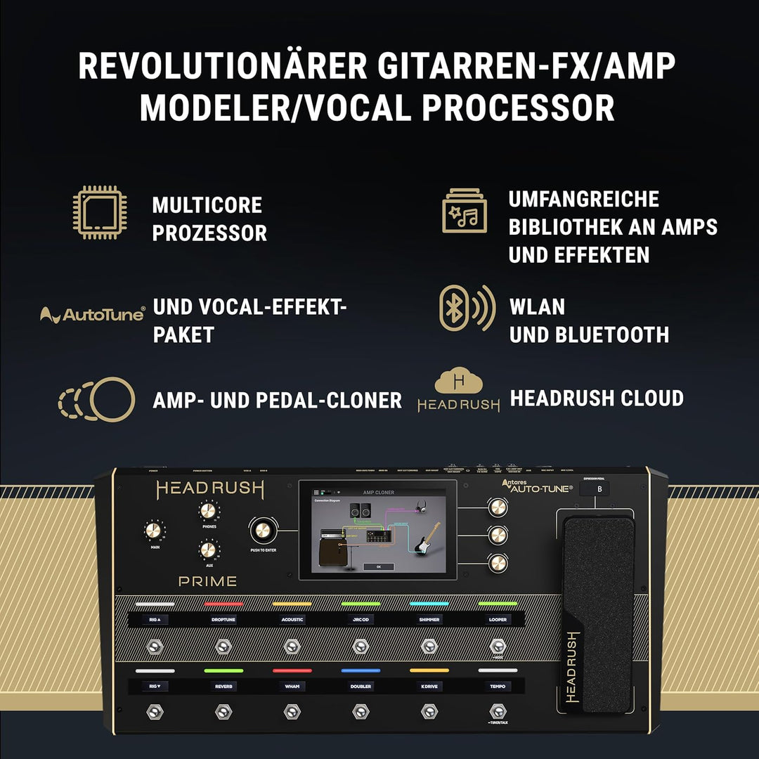 HeadRush Prime - Gitarren & Vocal Multi-Effekt-Pedal, Modelling-Prozessor mit Amp Cloner, Antares Au
