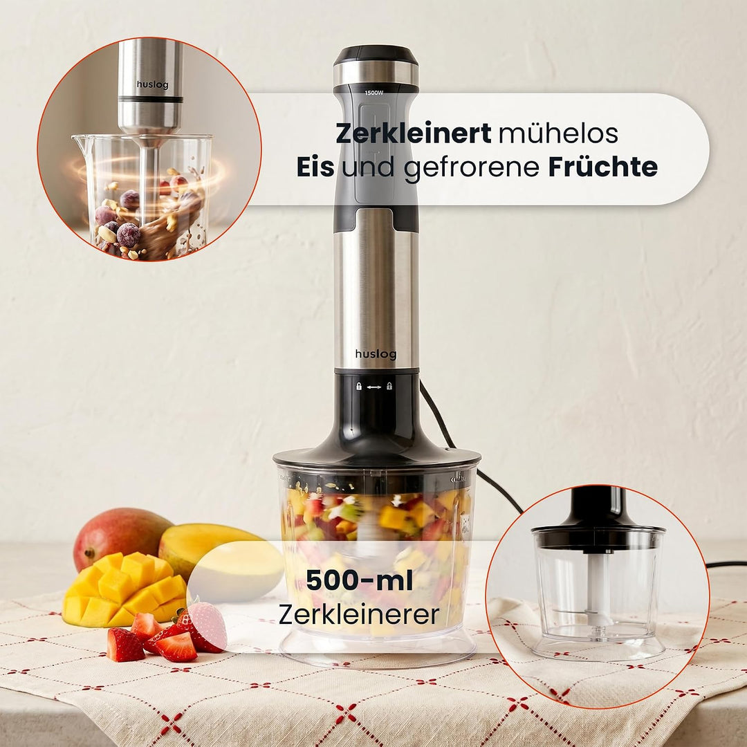 BlendPlus Stabmixer 3in1 – 1500W Hochleistungsmixer mit Edelstahlklingen, Zerkleinerer, Schneebesen