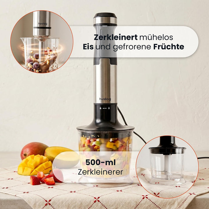 BlendPlus Stabmixer 3in1 – 1500W Hochleistungsmixer mit Edelstahlklingen, Zerkleinerer, Schneebesen