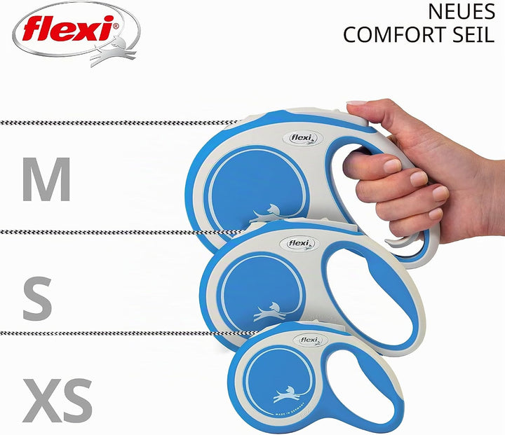 Flexi Leine New Comfort, Hundeleine Katzenleine Rollleine, Blau, M 20kg / 5m Seil Blau M 20kg / 5m S