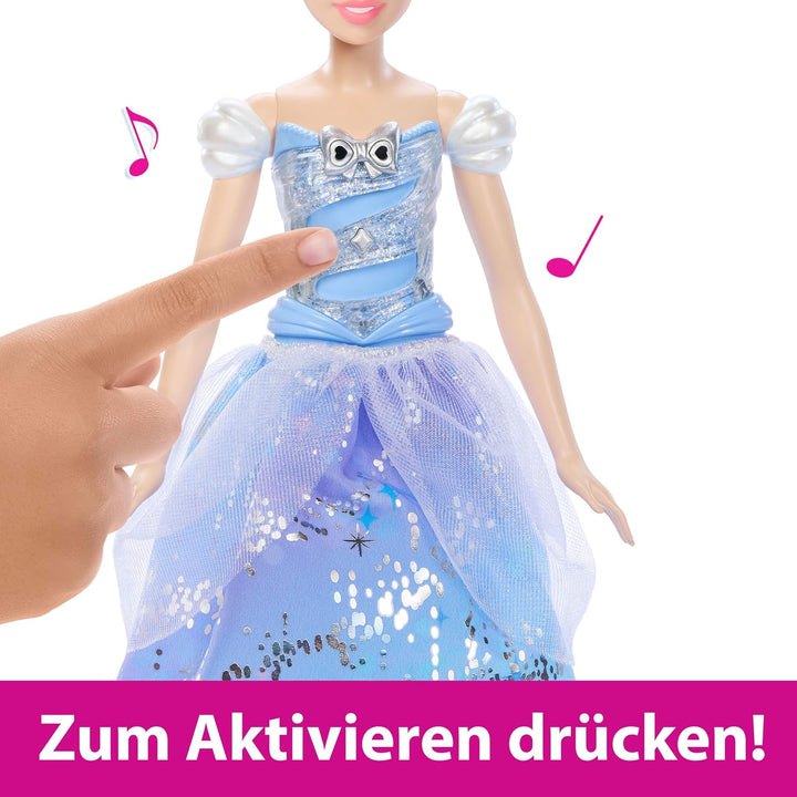 Mattel Disney Princess, Cinderella mit aufleuchtendem Kleid und Soundeffekten, aktiviert durch Zaube