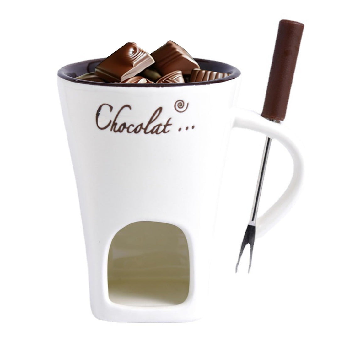 Schokofondue Tasse Keramik, 130ml Schoko Fondue Schokoladenschmelztopf für Käse und Schokolade mit G