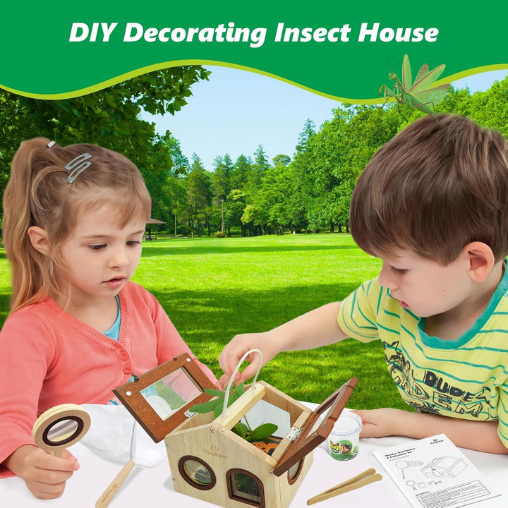 Kids Bug Catching Kit, 6-in-1 Natur Entdeckung Kit mit atmungsaktivem Holz Critter Habitat House, 15