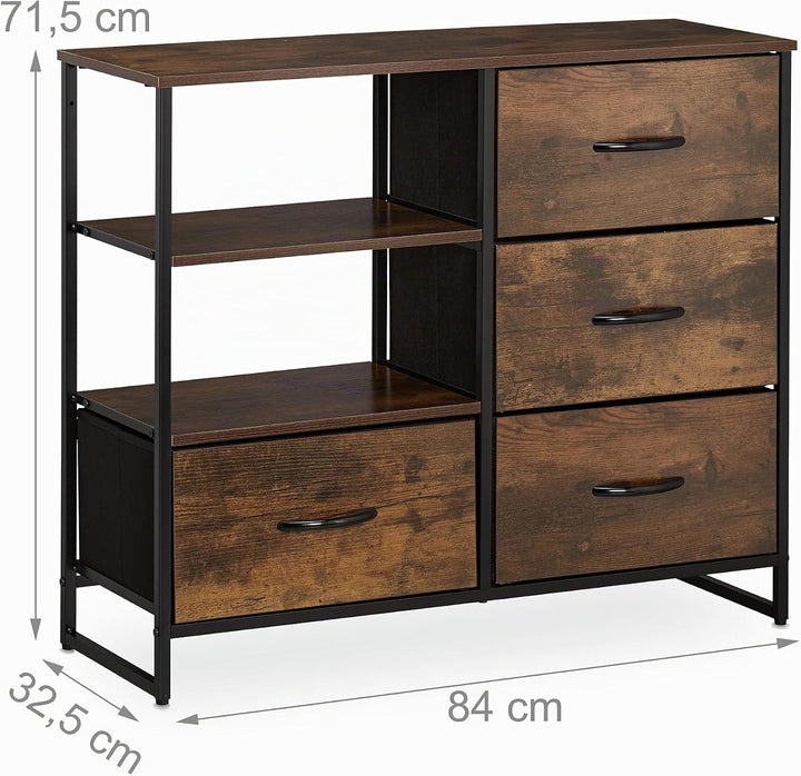 Relaxdays HxBxT 71,5 x 84 x 32,5 cm Kleiderschrank braun-schwarz Kommode Industrial, HBT, Stoff, Met