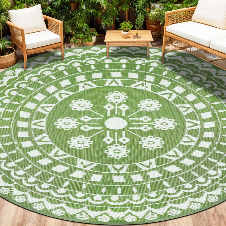 Capslpad Outdoor Teppich Rund 240 cm, Wetterfest Vorzeltteppich Camping Teppiche, Kunststoff Picknic