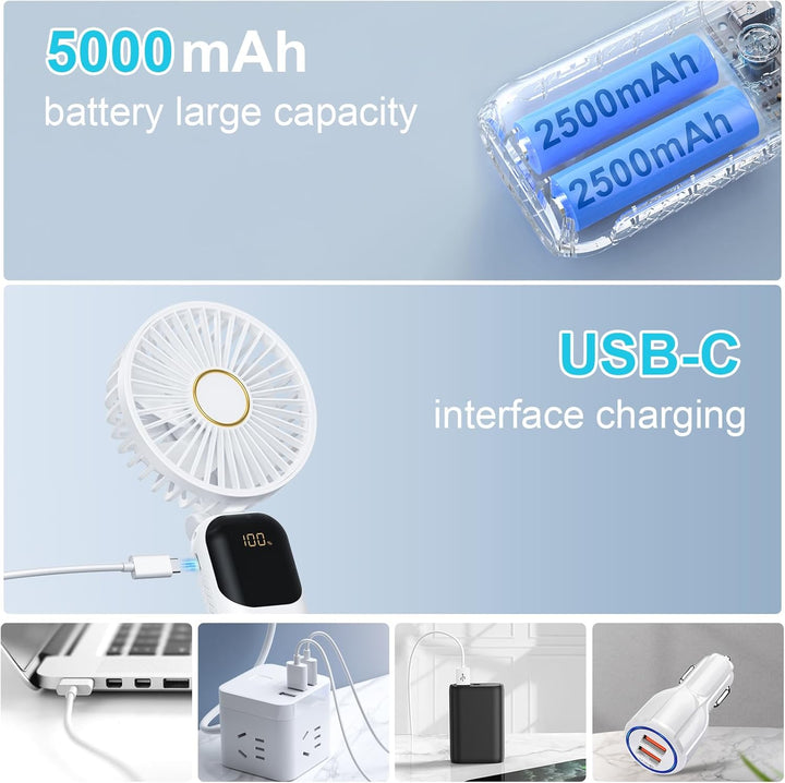 Handventilator, Tragbarer Leise Mini Ventilator, Wiederaufladbar USB Ventilator, Klein Taschenventil