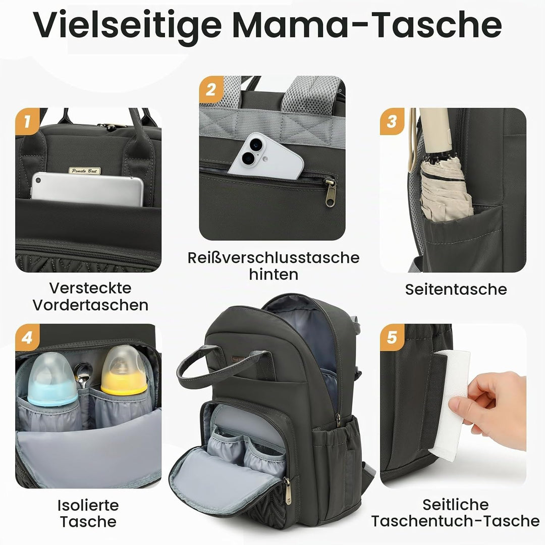 Pomelo Best Wickelrucksack Mittelgross Stylischer Wickeltasche Rucksack Baby Tasche mit Wickelunterl