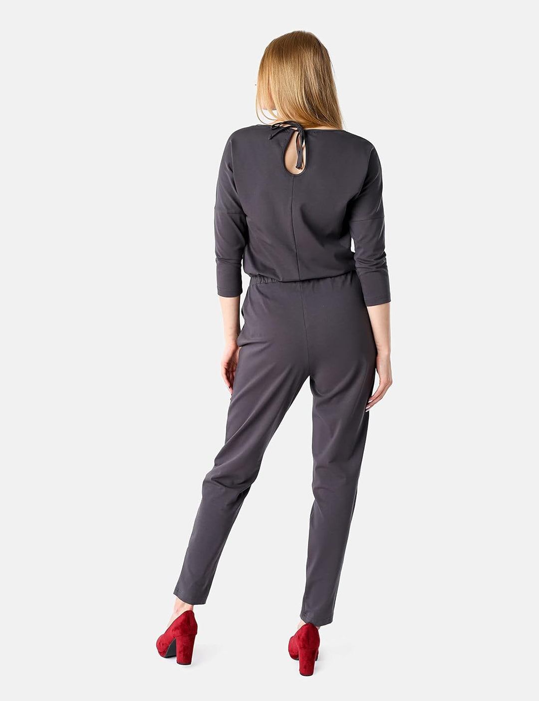 Bellivalini Damen Hosenanzug Einteiler Jumpsuit mit Bindegürtel Freizeitanzug BLV50-212 S Graphite,