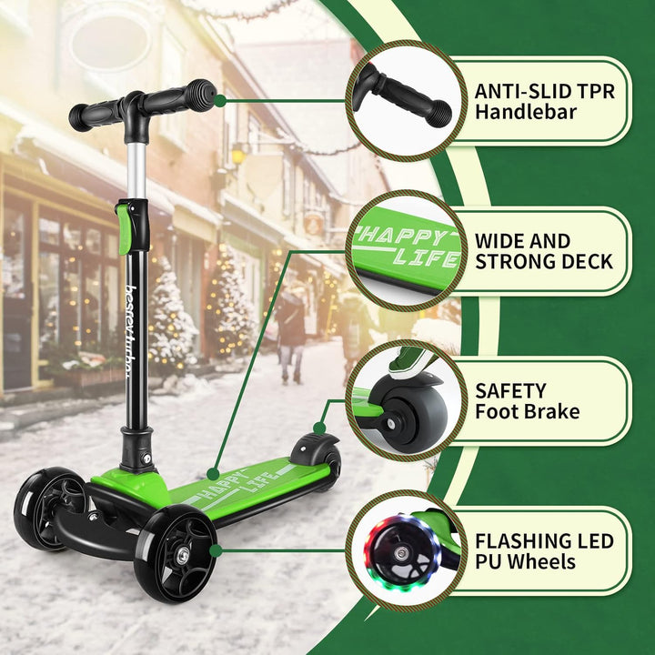 besrey Scooter Kinder Roller, der sichere Premium Dreiradscooter mit PU LED Leuchtenden Räder, Faltb