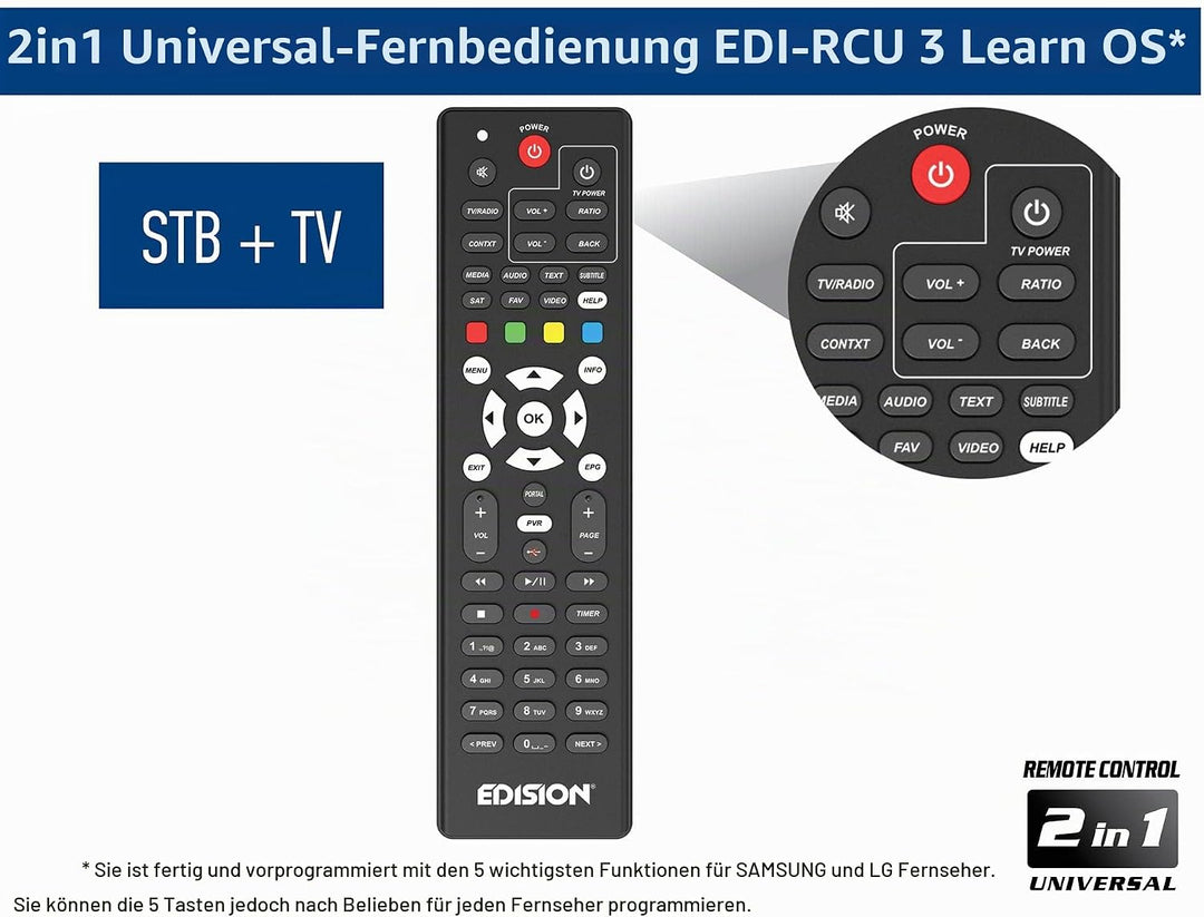 EDISION PING - OTT LINUX RECEIVER H265/HEVC schwarz, Stalker, Xtream, WebTV, Media Player, Wi-Fi on