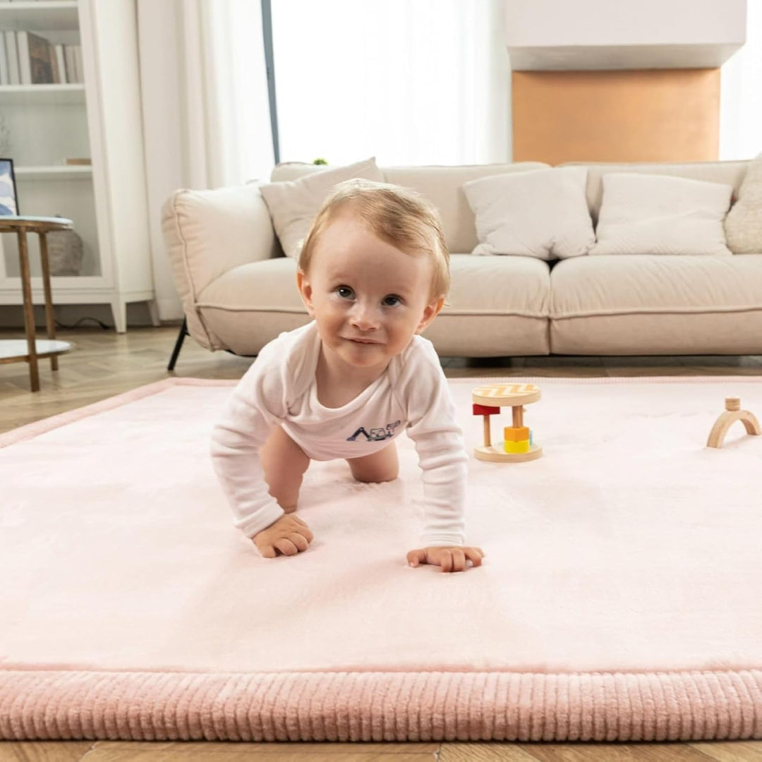 Wolkenweiche Spielmatte Baby 200x150x2,5cm, Rosa – Kinderzimmer Teppich mit hochwertigem Memory-Scha