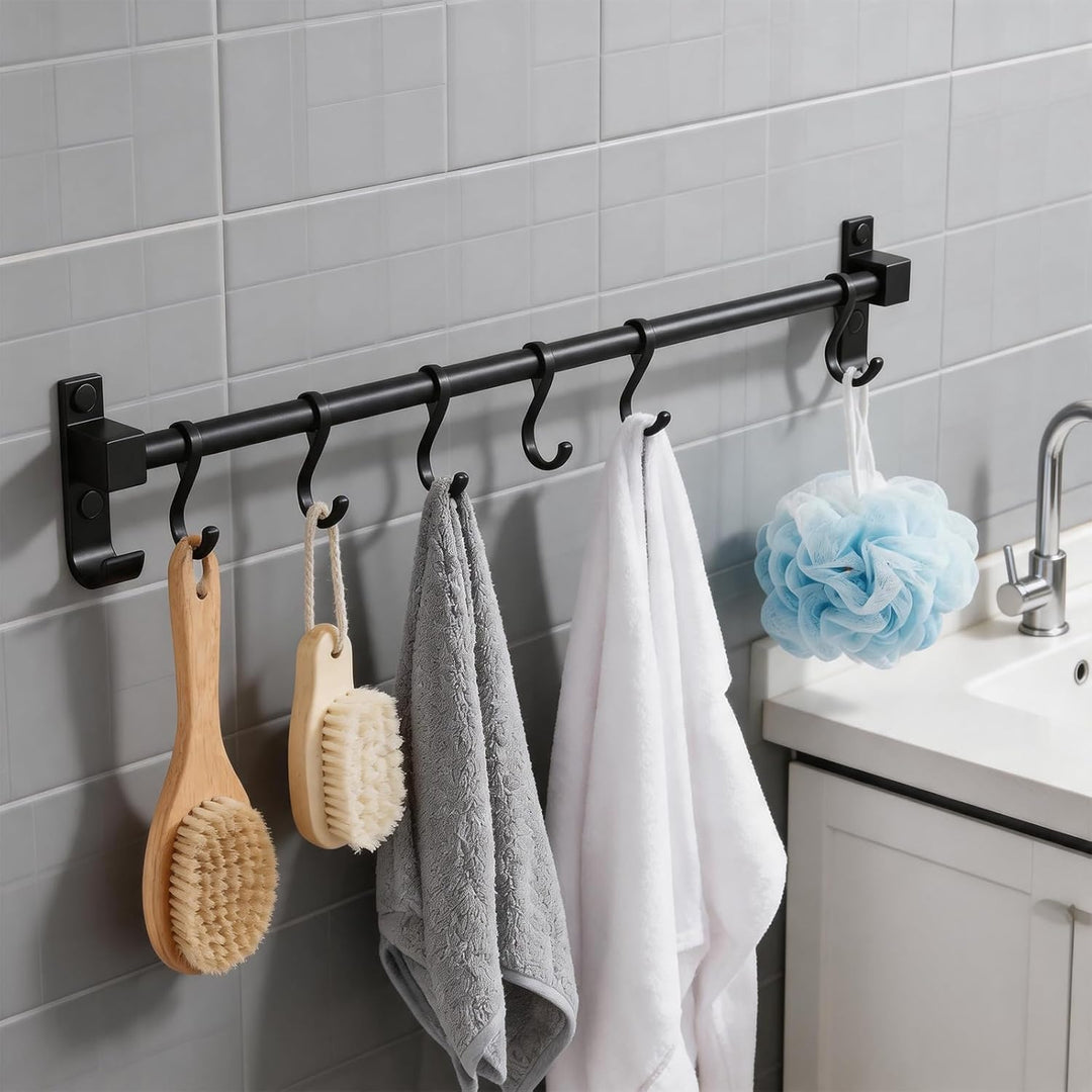 Hakenleiste Küche 40 cm, Aluminium Hängeleiste Küche, Stange für Küchenutensilien mit Beweglichen Ha