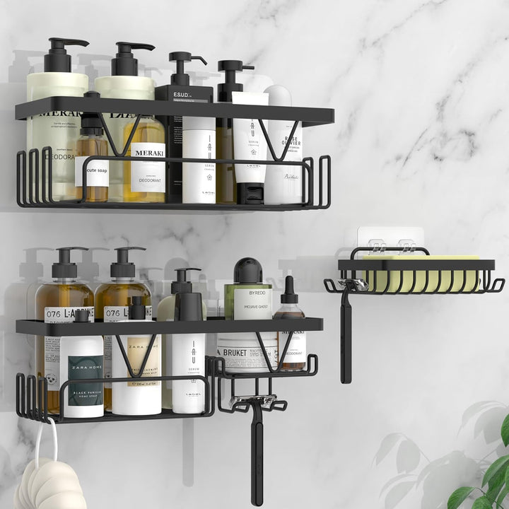 Kegii Duschablage/Duschregal ohne Bohren, Badezimmer Regal Organizer, Badregal Duschkorb Schwarz, 3