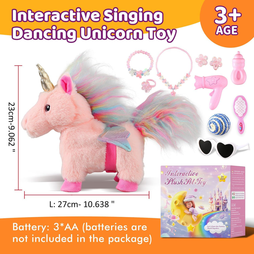 Marsjoy Gehendes Einhorn-Spielzeugset Singendes Tanzendes Elektronisches Plüsch-Pony mit Leine, Berü
