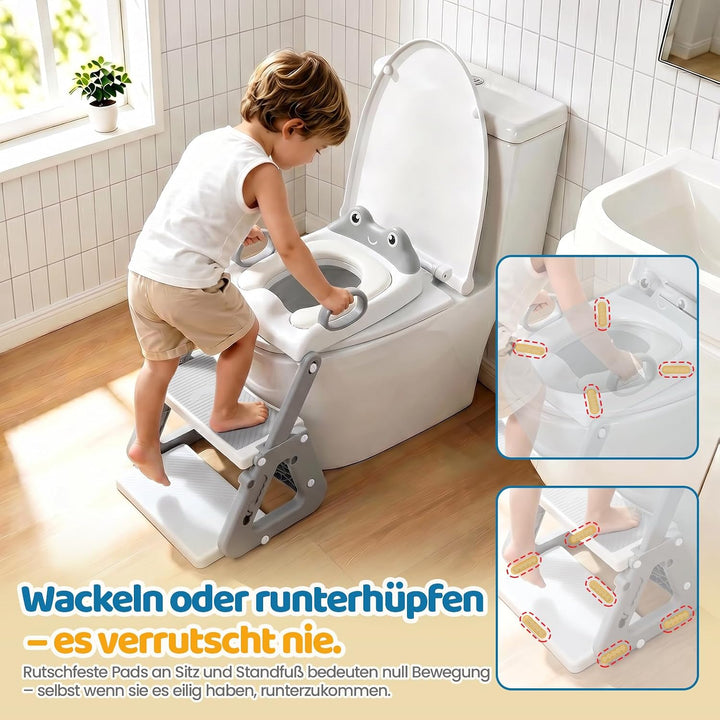 Orzbow Toilettensitz Kinder, Stabil Kinder Toilettensitz mit Treppe und Dreiecksstruktur, Verlängert