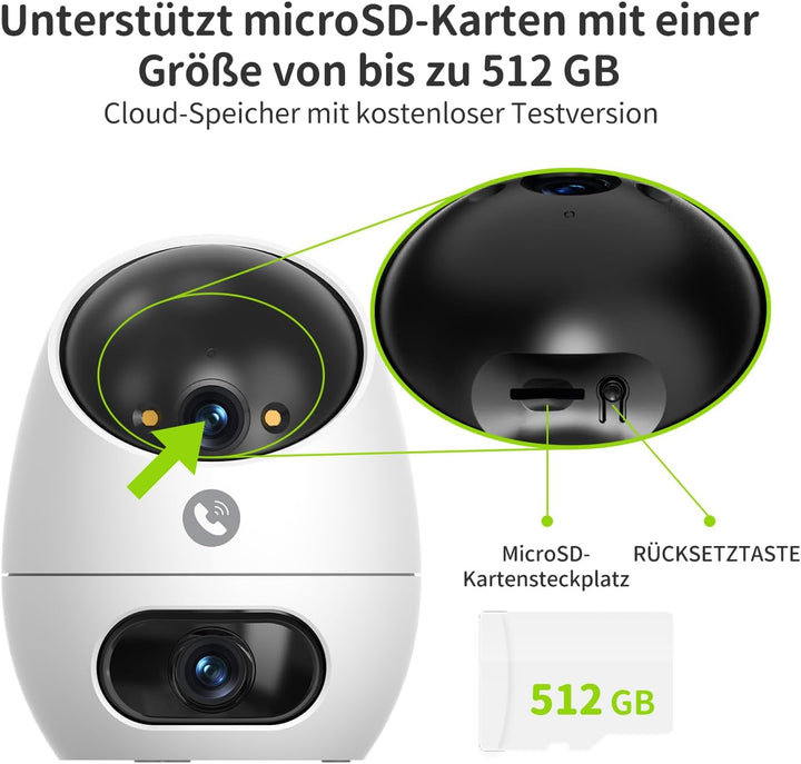 Beans View 3K+3K (5MP+5MP) Innenkamera Zwei Objektiven für Überwachung und Sicherheit, 2,4 GHz WLAN,