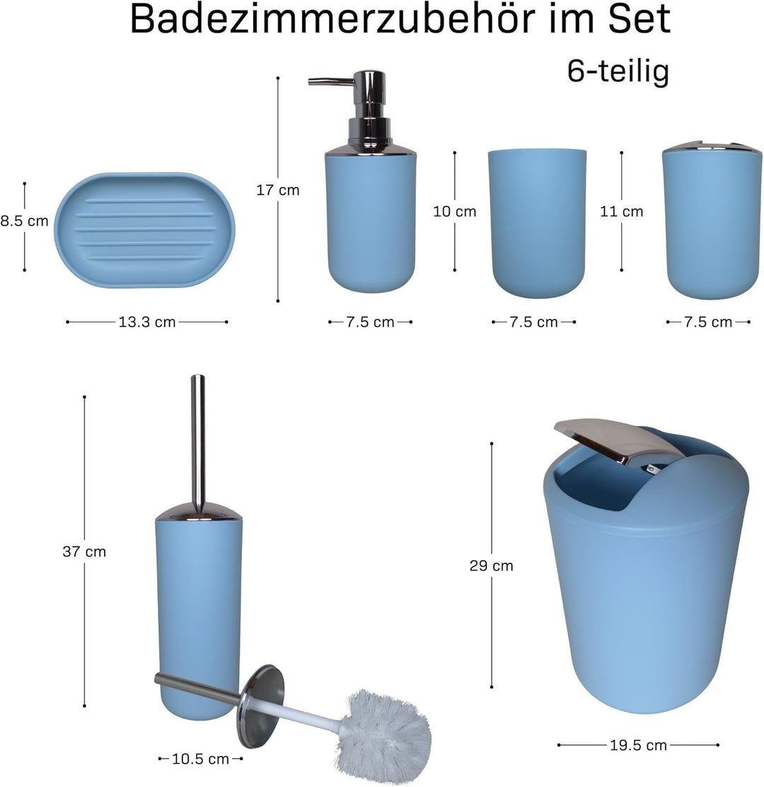Badezimmer Set 6-teilig, Badaccessoires Komplettset Kunststoff, WC Garnitur mit Klobürste, Mülleimer