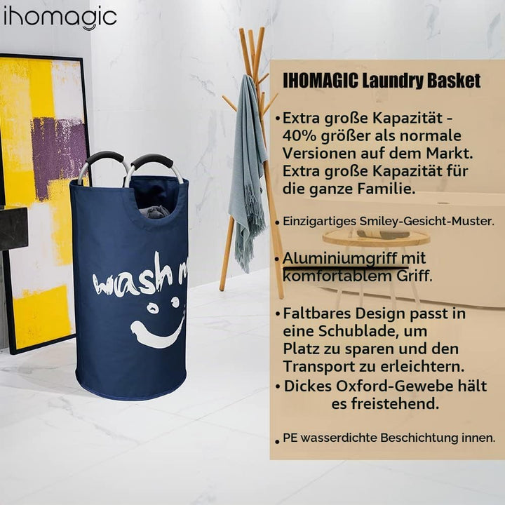 IHOMAGIC 115L Faltbar Wäschekorb, Grosser Wäschesammler Wäschetonne Stoff Wäschesack mit Griffe, Han