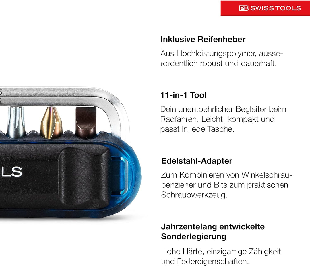 PB Swiss Tools Fahrrad Multitool PB 470 | 100% Swiss Made | Multitool Werkzeug mit Bits, Winkelschra