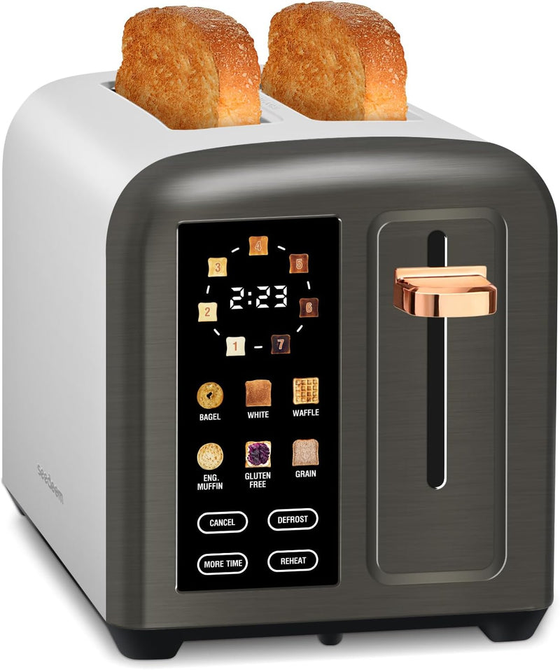 SEEDEEM Toaster 2 Slice, Stainless Toaster LCD Display&Touch Buttons, 50% Faster Heating Speed, 6 Br