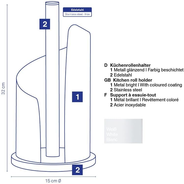 kela Küchenrollenhalter stehend, für dicke Rollen, Küchenpapierhalter 32 cm hoch, STELLA, Edelstahl/