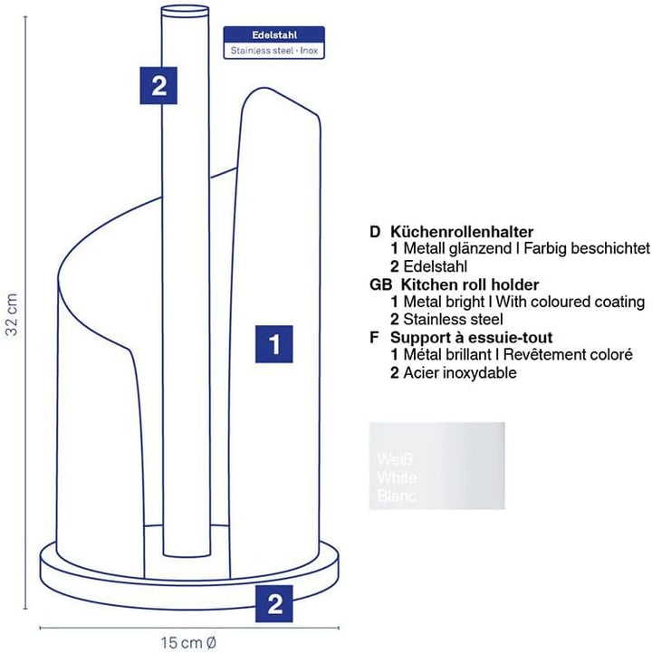 kela Küchenrollenhalter stehend, für dicke Rollen, Küchenpapierhalter 32 cm hoch, STELLA, Edelstahl/