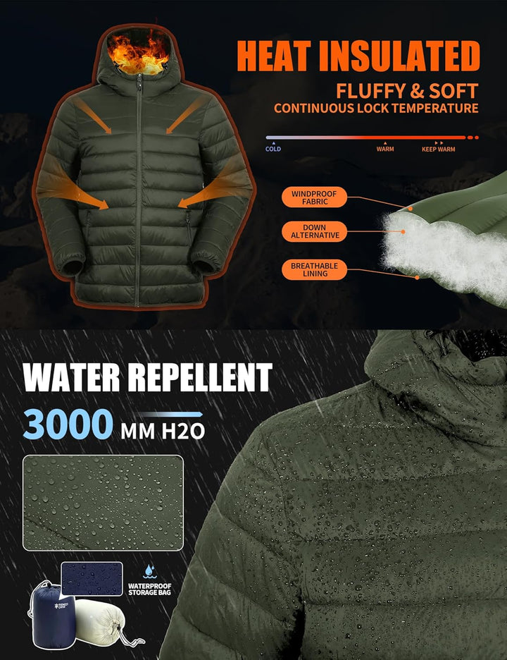 Herren Leichte Steppjacke Daunenjacken-Optik Übergangsjacke Outdoor Winterjacke mit 6 Taschen XXL Gr